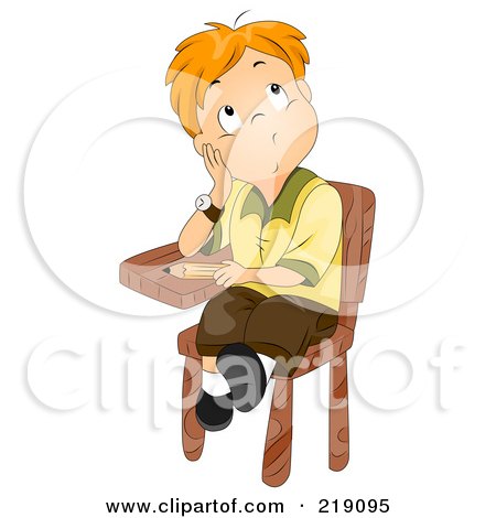 Royalty-Free (RF) Clipart Illustration of a Red Haired School Boy Sitting In His Desk And Thinking by BNP Design Studio
