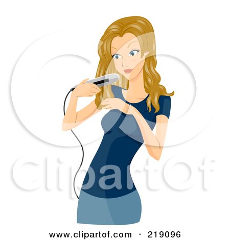 Royalty-Free (RF) Clipart Illustration of a Dirty Blond Woman Using An Iron To Straighten Her Hair by BNP Design Studio