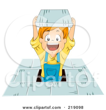 Royalty-Free (RF) Clipart Illustration of a Red Haired School Boy Popping Out From A Floor by BNP Design Studio