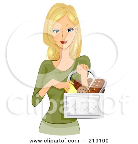 Royalty-Free (RF) Clipart Illustration of a Pretty Blond Woman Carrying A Basket Of Bread by BNP Design Studio