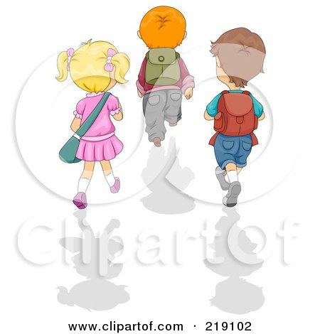 Royalty-Free (RF) Clipart Illustration of Three School Children Walking Away, With Shadows by BNP Design Studio