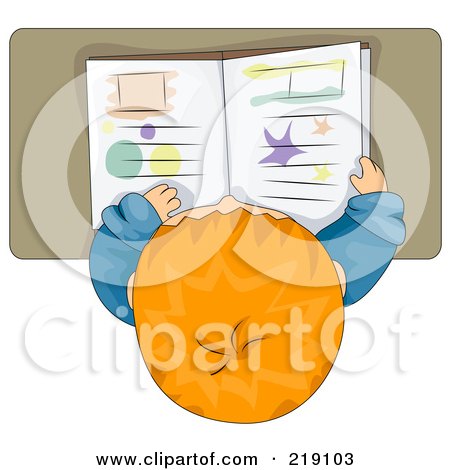 Royalty-Free (RF) Clipart Illustration of a View Down On A Red Haired School Boy Reading by BNP Design Studio