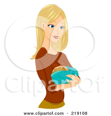 Royalty-Free (RF) Clipart Illustration of a Pretty Blond Woman Holding A Baby by BNP Design Studio