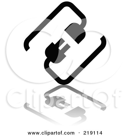 Royalty-Free (RF) Clipart Illustration of a Grayscale Silhouette Cable Connection App Icon  With A Reflection by AtStockIllustration