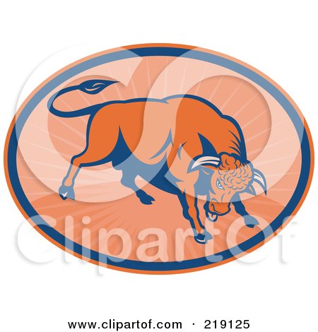 Royalty-Free (RF) Clipart Illustration of a Blue And Orange Angry Bull Logo by patrimonio