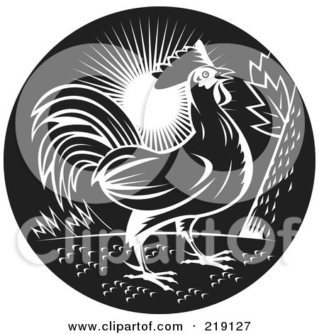 Royalty-Free (RF) Clipart Illustration of a Black And White Rooster Logo by patrimonio