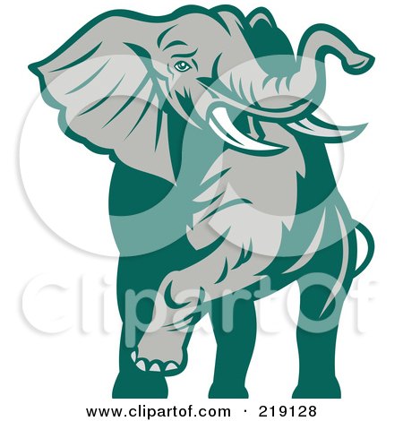 Royalty-Free (RF) Clipart Illustration of a Green And Gray Walking Elephant by patrimonio