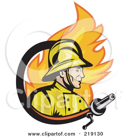 Retro Fireman, Fire And Hose Logo Posters, Art Prints