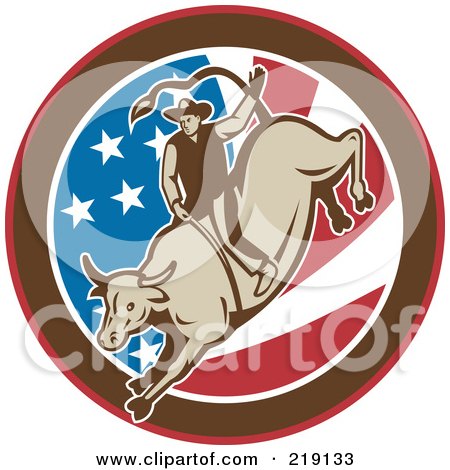 Royalty-Free (RF) Clipart Illustration of a Retro Rodeo Cowboy Riding A Bull Logo - 1 by patrimonio