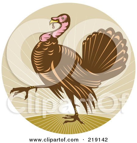 Royalty-Free (RF) Clipart Illustration of a Walking Turkey Logo by patrimonio