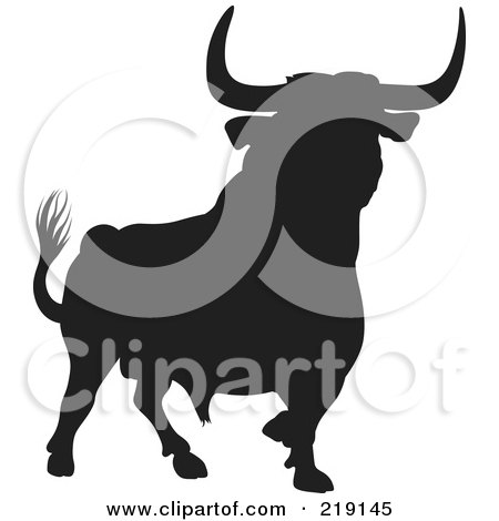 Royalty-Free (RF) Clipart Illustration of a Black Alert Bull Silhouette by dero