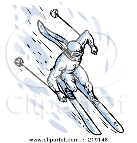 Royalty-Free (RF) Clipart Illustration of a Sketched Blue Skier by patrimonio