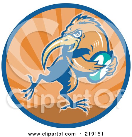 Royalty-Free (RF) Clipart Illustration of a Retro Rugby Kiwi Bird Logo - 2 by patrimonio