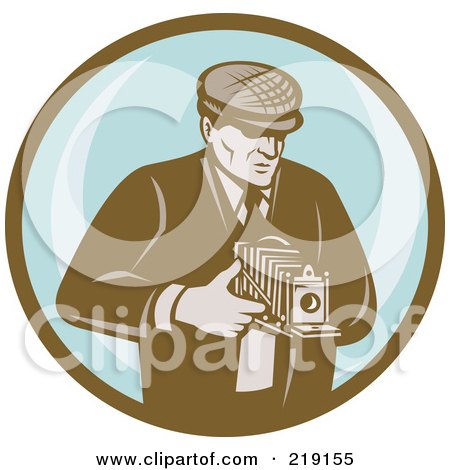 Royalty-Free (RF) Clipart Illustration of a Retro Brown And Blue Photographer Logo by patrimonio