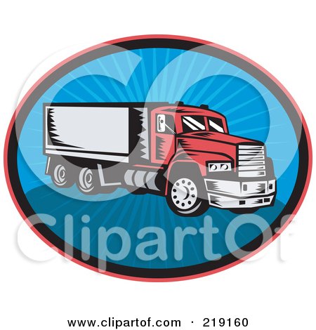 Royalty-Free (RF) Clipart Illustration of a Retro Red And Blue Big Rig Logo by patrimonio