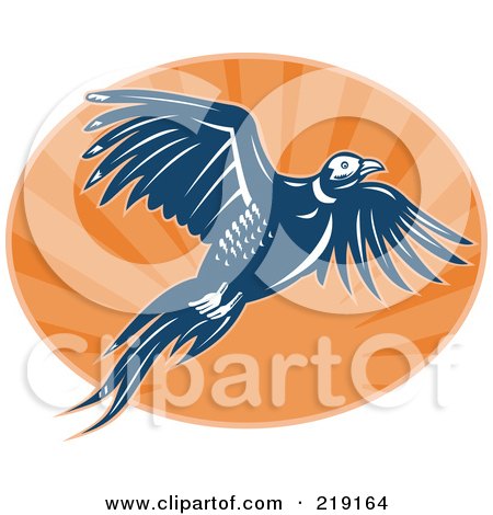 Royalty-Free (RF) Clipart Illustration of a Blue And Orange Flying Pheasant Logo by patrimonio