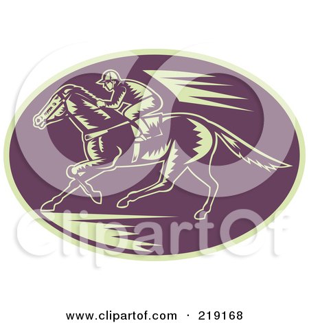 Royalty-Free (RF) Clipart Illustration of a Retro Purple And Beige Horse Racing Logo by patrimonio