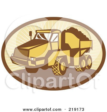 Royalty-Free (RF) Clipart Illustration of a Retro Yellow And Brown Dump Truck Logo by patrimonio