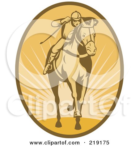 Royalty-Free (RF) Clipart Illustration of a Retro Brown And Orange Horse Racing Logo by patrimonio
