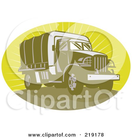 Royalty-Free (RF) Clipart Illustration of a Retro Green Army Truck Logo by patrimonio
