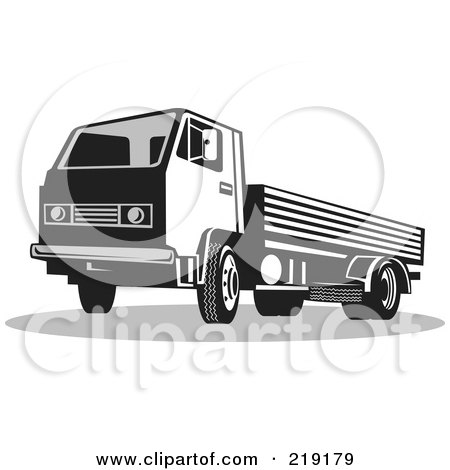 Royalty-Free (RF) Clipart Illustration of a Retro Black And White Big Rig Truck by patrimonio
