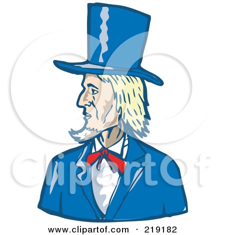 Royalty-Free (RF) Clipart Illustration of a Sketched Blond Man In A Blue Top Hat by patrimonio