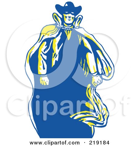 Royalty-Free (RF) Clipart Illustration of a Sketched Masked Cowboy With A Cape by patrimonio