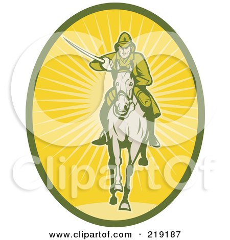 Royalty-Free (RF) Clipart Illustration of a Retro Yellow And Green Cavalry Logo by patrimonio