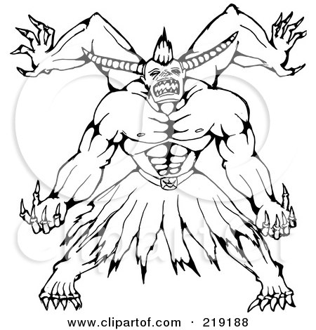 Royalty-Free (RF) Clipart Illustration of a Sketched Horned Monster by patrimonio