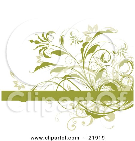 Clipart Picture Illustration of a Blank Green Bar With Vines, Flowers And Splatters On A White Background by OnFocusMedia