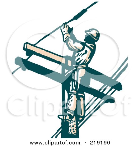 Royalty-Free (RF) Clipart Illustration of a Sketched Lineman Working On A Pole by patrimonio