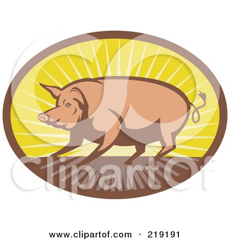 Royalty-Free (RF) Clipart Illustration of a Brown And Yellow Pig And Sunrise Logo by patrimonio