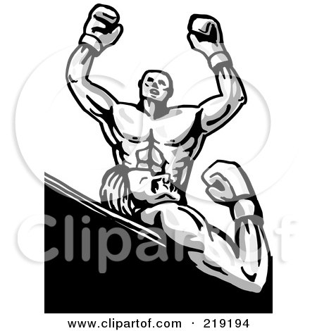 Royalty-Free (RF) Clipart Illustration of a Sketched Victorious Boxer Over His Opponent by patrimonio