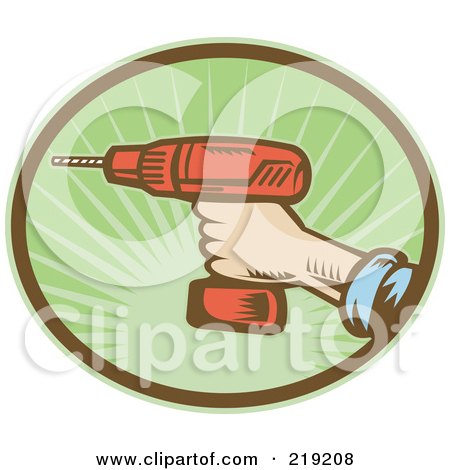 Royalty-Free (RF) Clipart Illustration of a Retro Cordless Drill Tool Logo by patrimonio