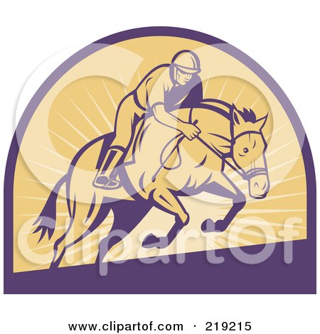 Royalty-Free (RF) Clipart Illustration of a Retro Purple And Yellow Horse Racing Logo by patrimonio