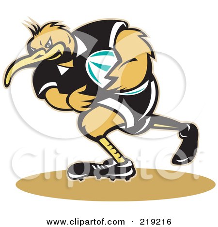 Royalty-Free (RF) Clipart Illustration of a Kiwi Bird Rugby Player by patrimonio
