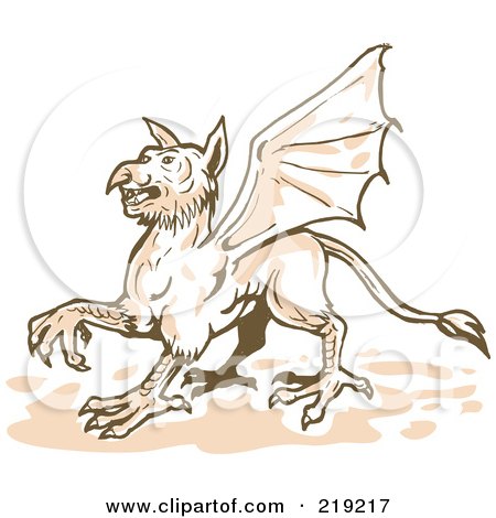 Royalty-Free (RF) Clipart Illustration of a Sketched Griffin Walking by patrimonio