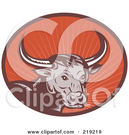 Royalty-Free (RF) Clipart Illustration of a Brown And Red Bull Logo by patrimonio
