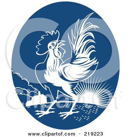 Royalty-Free (RF) Clipart Illustration of a Blue And White Rooster Logo by patrimonio