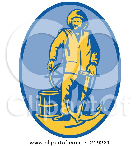 Royalty-Free (RF) Clipart Illustration of a Retro Fireman With An Anchor Logo by patrimonio