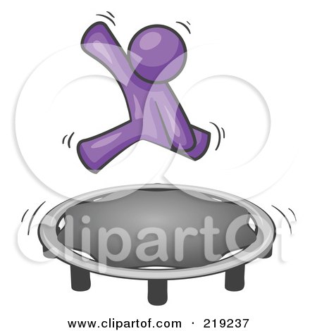 Royalty-Free (RF) Clipart Illustration of a Purple Man Jumping on a Trampoline by Leo Blanchette