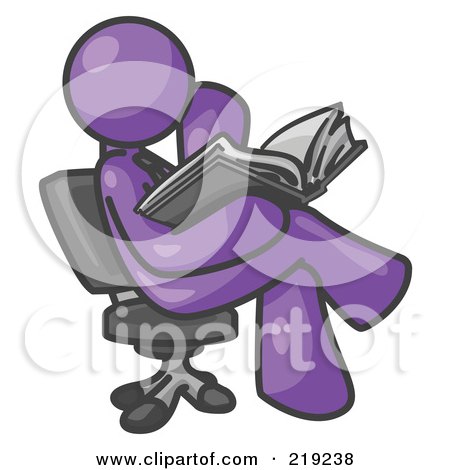 Clipart Illustration of a Purple Man Sitting Cross Legged in a Chair and Reading a Book by Leo Blanchette