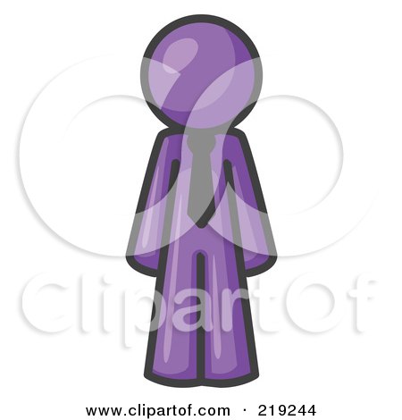 Clipart Illustration of a Purple Business Man Wearing a Tie, Standing With His Arms at His Side by Leo Blanchette