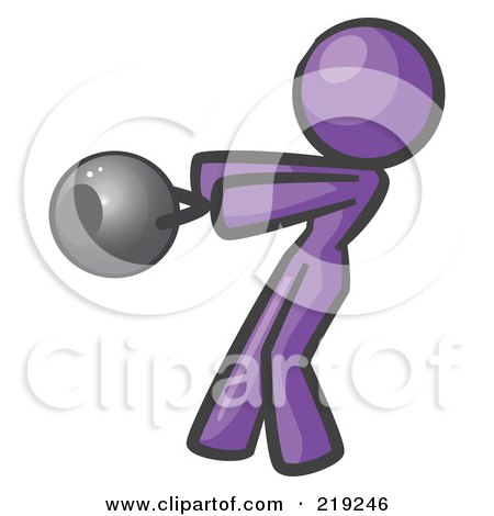 Royalty-Free (RF) Clipart Illustration of a Purple Woman Design Mascot Working Out With A Kettle Bell by Leo Blanchette