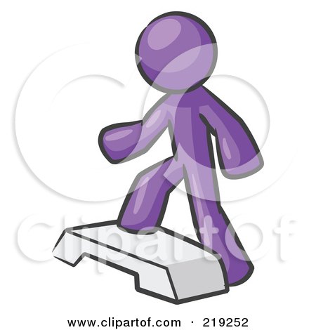 Clipart Illustration of a Purple Man Doing Step Ups On An Aerobics Platform While Exercising by Leo Blanchette