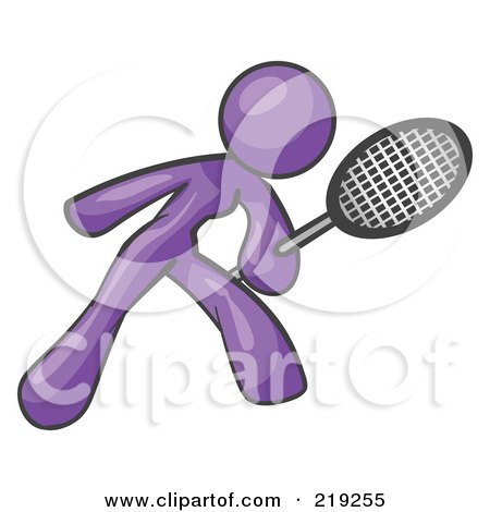 Clipart Illustration of a Purple Woman Preparing To Hit A Tennis Ball With A Racquet by Leo Blanchette
