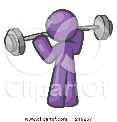 Clipart Illustration of a Purple Man Lifting A Barbell While Strength Training by Leo Blanchette