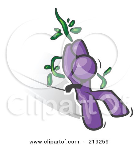 Royalty-Free (RF) Clipart Illustration of a Purple Man Swinging on a Vine Like Tarzan by Leo Blanchette