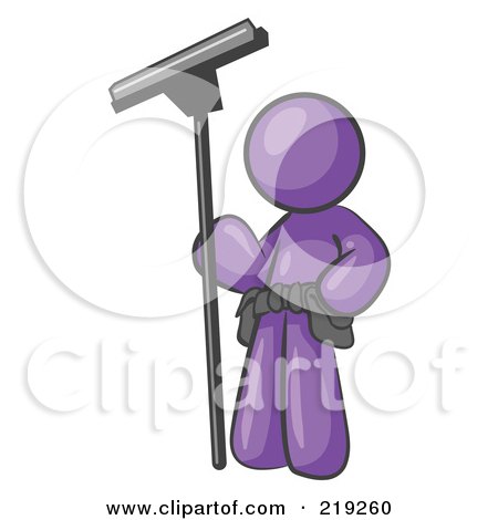 Clipart Picture Illustration of a Purple Man Window Cleaner Standing With A Squeegee by Leo Blanchette