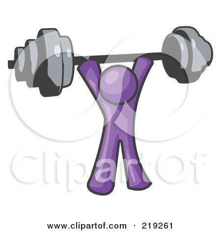 Clipart Illustration of a Purple Man Lifting A Barbell While Strength Training by Leo Blanchette